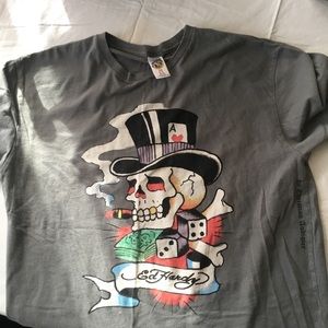 gray ed hardy smoking skull t shirt